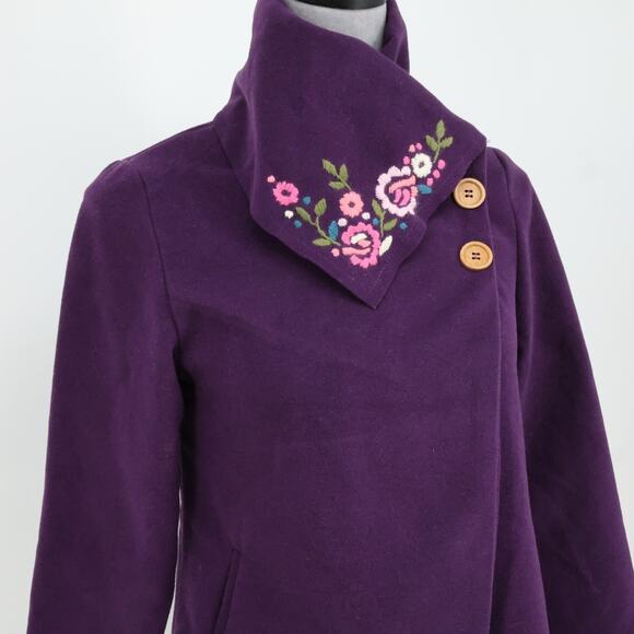 Garnet Hill Kids Coat Girls 12 Purple Tweed Snap Front Asymmetric Hem Overcoat - Picture 13 of 16